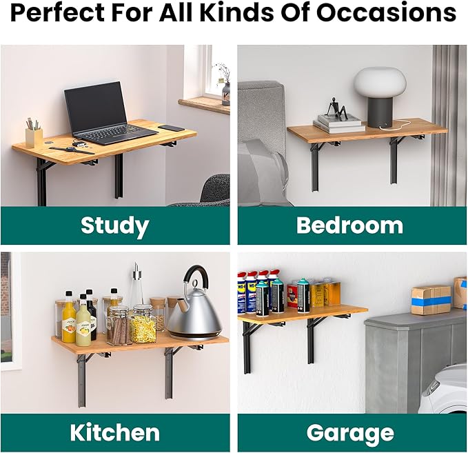 EVERHANGER 18 inch Folding Shelf Brackets for Garage, Heavy Duty Collapsible Shelf Bracket Steel Wall Mounted Table Brackets (Pack of 2, No Board)