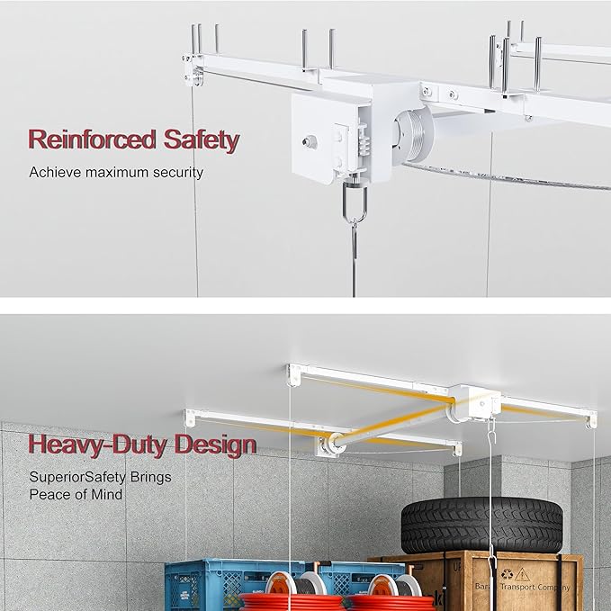 Montary 6x3 FT Overhead Garage Storage Rack for 10-12 FT Ceiling, Adjustable Ceiling Storage Rack with Safety Lock, 270LBS Capacity All-Steel Construction Heavy-Duty Garage Lifting Organizer