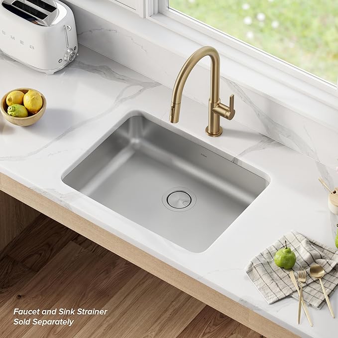 KRAUS Dex 25-inch Undermount 16 Gauge Stainless Steel Single Bowl ADA Kitchen Sink, KA1AS25B