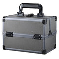 Joligrace Makeup Train Case Makeup Case Organizer Portable Cosmetic Box Storage with 2 Trays Mirror Locking with Keys Make Up Travel Case Nail Kits Traveling Makeup Box Iron Grey