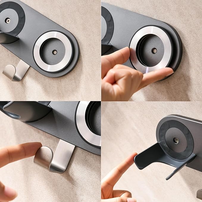 simpletome Hair Dryer Holder Wall Mount for All Magnetic High Speed Blow Dryer with Plug Cord Organizer Hook (Aluminum Alloy, White)