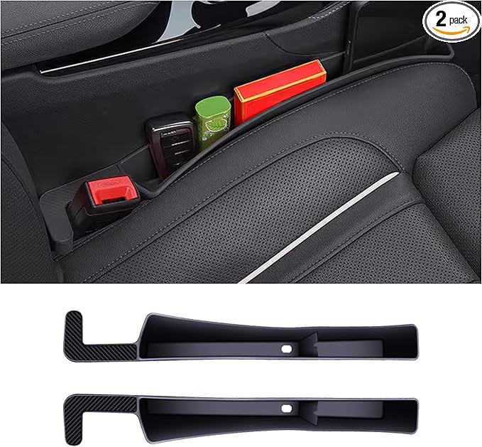 2PCS Car Seat Gap Filler, Automotive Seat Organizer Fill The Gap Between Seat and Console, Universal Car Storage Box Inserts Fill The Gap Between Seat &Console for Coins Wallets Keys (Black)