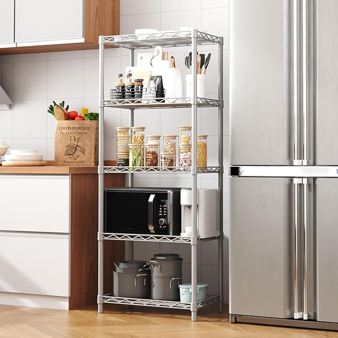 HOMEFORT 5-Tier Wire Shelving 5 Shelves Unit Metal Storage Rack Durable Organizer Perfect for Pantry Closet Kitchen Laundry Organization in Grey,21”Wx14”Dx61”H
