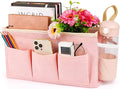 Bedside Organizer with Fixed Straps and Water Bottle Holder for Home, College, Dorm, Bunk, Hospital, Crib, Bed Rails - Pink