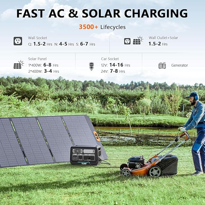 ALLWEI 2400W Portable Power Station (Surge 4800W) with 2x400W Solar Panel and 2x2048Wh Expansion Battery Included, 4 AC Outlet, LiFePO4 Battery Backup Generator for RV Camping Emergency Outdoor Home