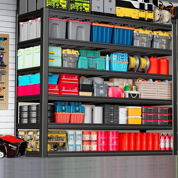 7-Tier Heavy Duty Garage Shelving Units, 65" Wide Deep Storage Shelves,Black Metal Garage Shelves,Steel Shelf,Large Storage Rack,Industrial Shelving for Shop, 65" W x 24" D x 96" H