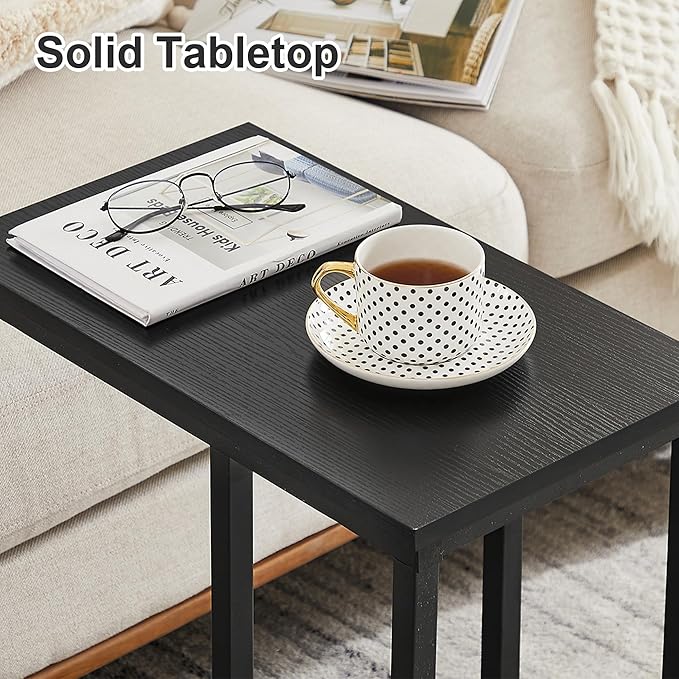 VECELO C Shaped End Side Table for Sofa Couch and Bed Snack TV Tray for Living Room Bedroom, 2 PCS,Black