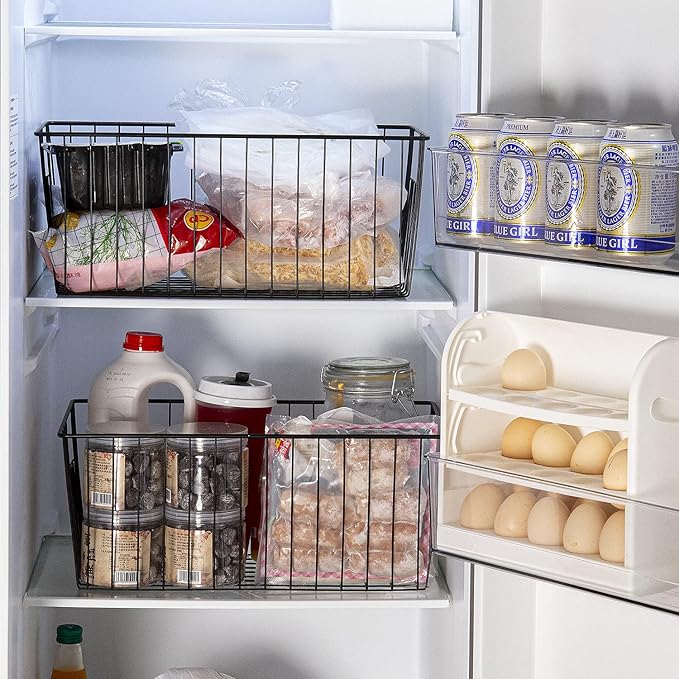 16inch Upright Freezer Organizer Baskets for 13-14,16-21 cu.ft Standup Freezer, Settle freezer chaos and reduce food waste effectively, Durable, Fully Use Space, Improve Air Circulate, Black, 6pcs