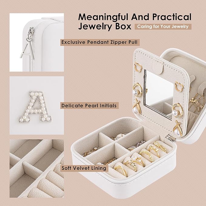 Birthday Gifts for Women, Initial Jewelry Box and Case for Travel, Perfect for Wife, Girlfriend, or Graduation Gift