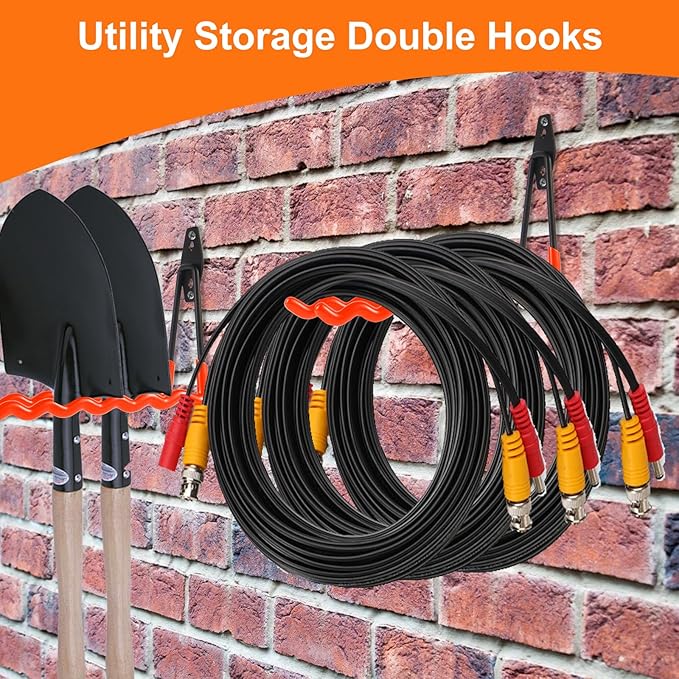 Wall Mounted Garage Hooks Tool Organizer, 14 Inch Garage Storage Hook Heavy Duty Utility Wall Hangers Orange for Ladders, Hose, Garden Tools, Set of 4