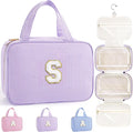 TOPEAST Travel Toiletry Bag Makeup Bag - Hanging Toiletry Bag for Women, Portable Toiletries Travel Bag and Cosmetic Bag, Airplane Travel Essentials Travel Toiletry Bag - Letter S, Purple