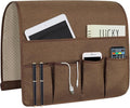 NB Sofa Armrest Organize remote holder bedside caddy organizer with 5 pockets，non-slip couch remote control holder couch armchair caddy accessories (Flaxen, 35''x18'')