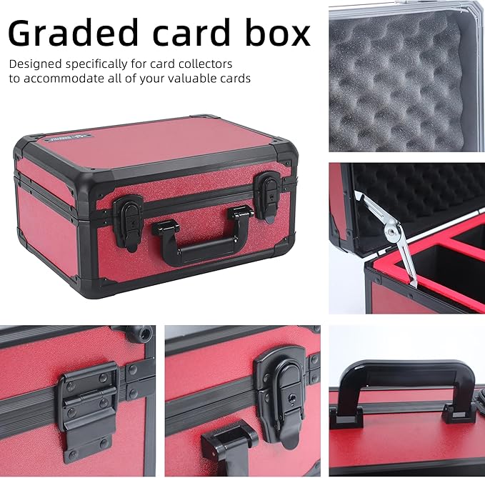 Graded Card Storage Box; Durable Sports, PSA Card Storage Case- Trading Card Storage Box - PSA Slab Case For Top Loaders (RED, 14.17x11.2x7 inches)