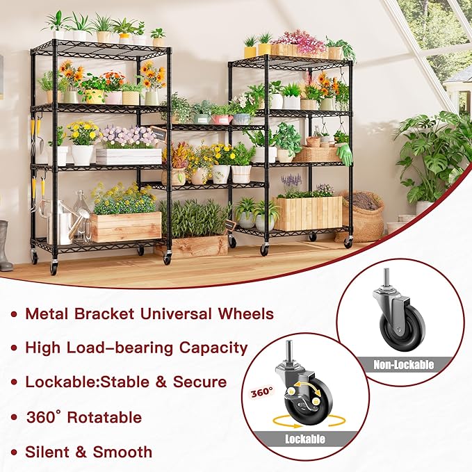 PrimeZone Wire Shelving Unit with Wheels, 5 Tier Adjustable NSF Certified Heavy Duty Metal Storage Shelves, Pantry Organizer Rack Rolling Kitchen Shelf for Closet Garage, 24" W x 18" D x 75" H, Black