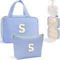 YOOLIFE Hanging Toiletry Bag - Large Capacity Personalized Travel Toiletry Bag for Women, Cruise Ship Essentials - Letter S, Blue