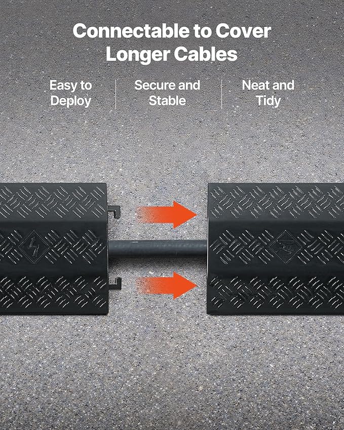 VEVOR 2 Pack Drop Over Cable Cover, 2 Channel Heavy Duty Cable Hose Protector Ramp, 38.3'' Floor Cord Cover, 17,500 lbs/Axle Load Capacity, for Traffic Areas, Indoor, Outdoor, Home, Office, Warehouse