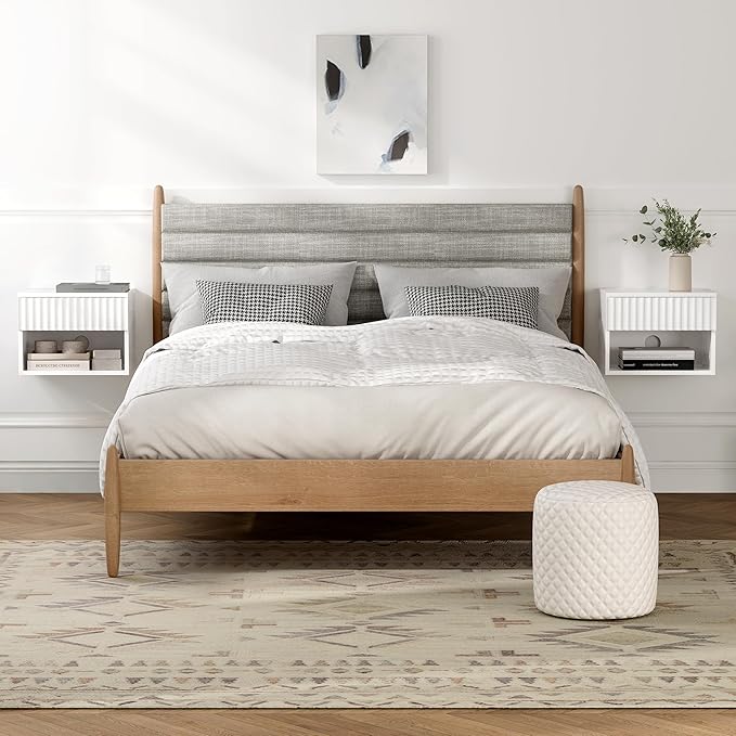 Floating Nightstands Set of 3 with Drawer and Open Shelf, Small Wall Mounted Bedside End Table, Modern Fluted Night Stand for Bedroom, Living Room, White