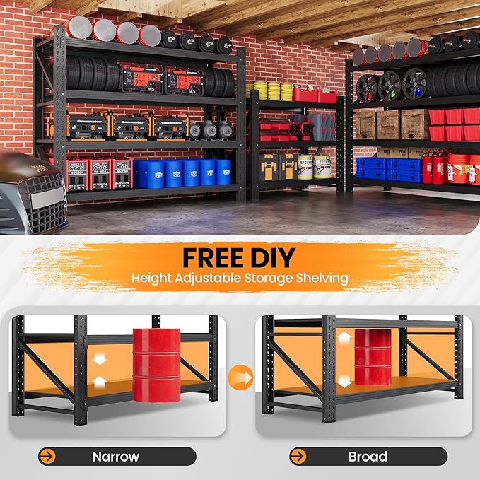 40”W Metal Storage Shelves, 20” Deep Heavy Duty Garage Shelving Units, 4 Tier Storage rack shelf, Steel Tall Industrial Shelving , Adjustable Standing Shelf for Warehouse / Shop 40"W x 20"D x 60"H