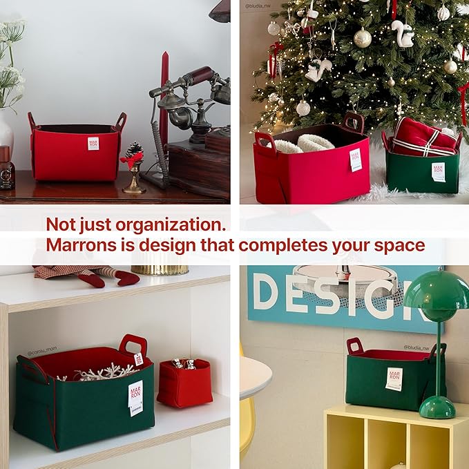 Collapsible DeepGreen Red Felt Storage Bin Small 11"x7.1"x7.1" – Foldable Basket with Handles for Closet, Laundry Room Organization, Decorative Storage Baskets for Shelves Storage