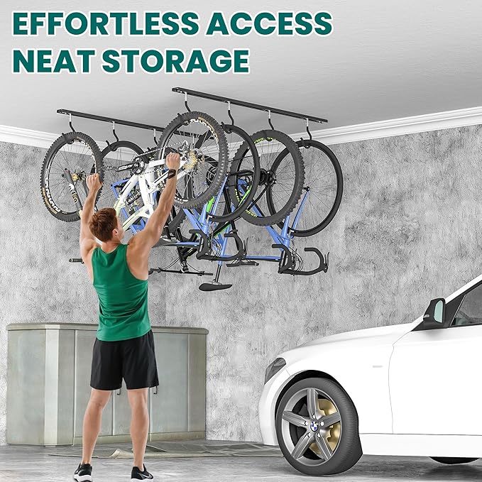 EVERHANGER Ceiling Bike Storage Racks for Garage, Indoor Bike Storage Hanger with Adjustable Bike Hooks for 8 to 16 Bikes