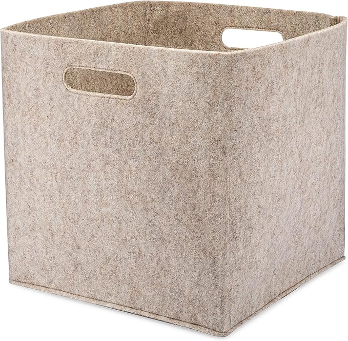 Parker Baby Felt Foldable Storage Cube - 11 Inch Nursery Cubby Bin for Cube Organizer, Closet Organizers and Storage Toy Bin, Rope Baskets Bins for Toy’s Storage - Oatmeal
