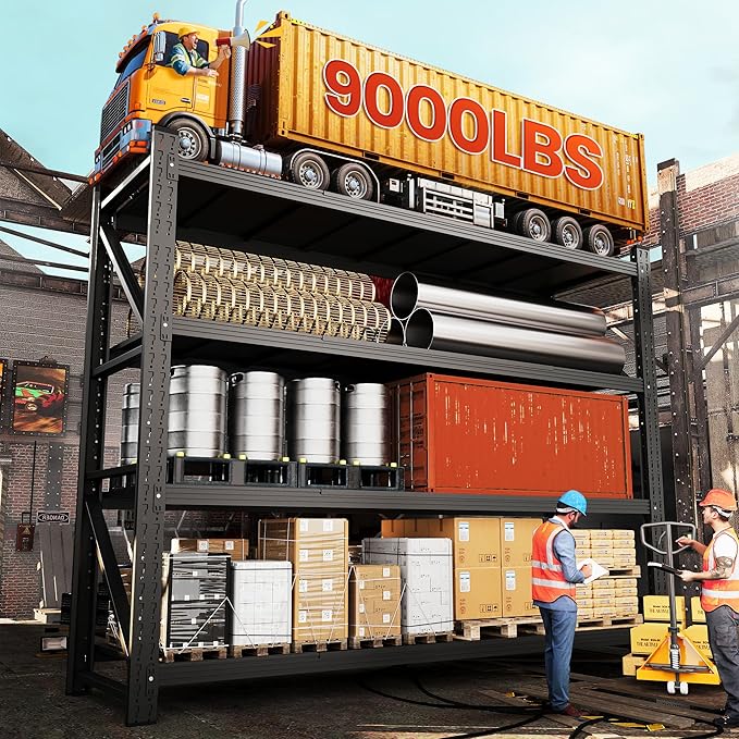 75”W Heavy Duty Metal Storage Shelves, 9000LBS Metal Garage Shelving Units, 24”Deep Rack Shelf, 4 Tier Steel Industrial Shelving , Adjustable Standing Shelf for Warehouse/Basement 75"W x 24"D x 70"H