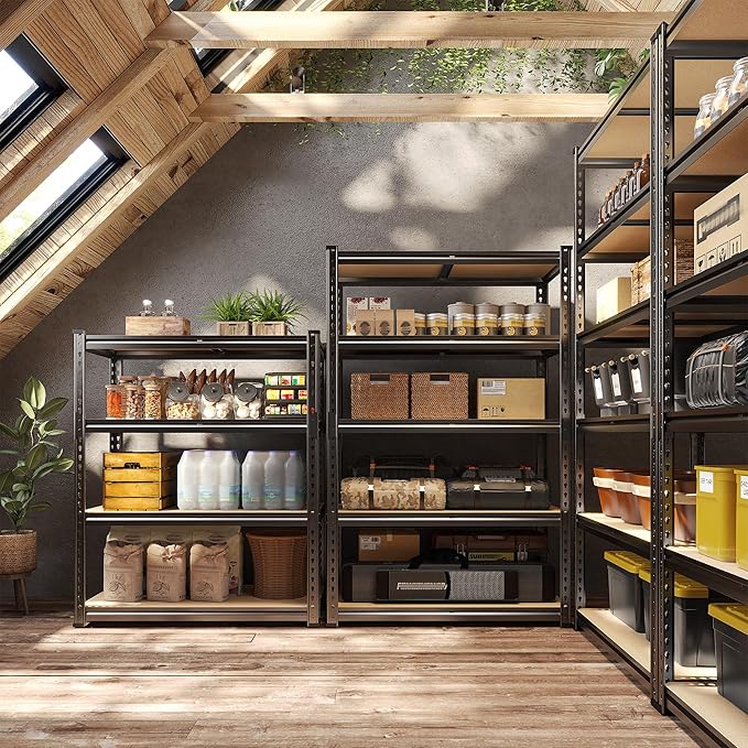 48" H Storage Shelves 31.5" W Garage Shelving Adjustable 1600LBS Metal Shelving Heavy Duty 4 Tier Garage Shelves for Pantry Kitchen Closet Basement Warehouse