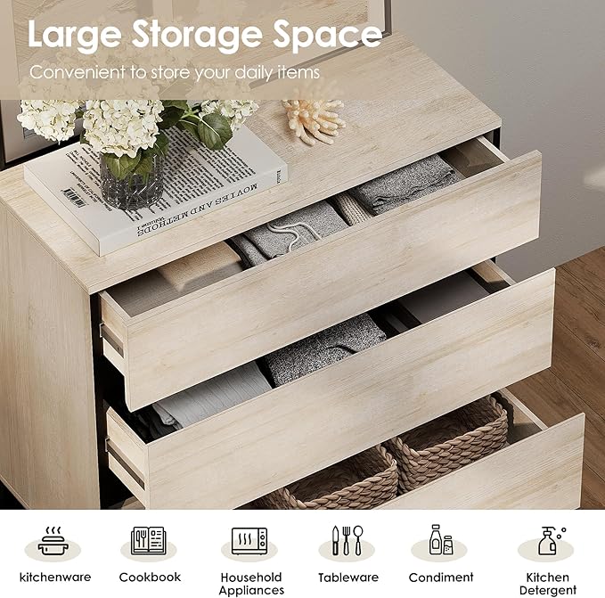 WAMPAT Dresser for Bedroom, Closet Organizers and Storage with 6 Drawers, Chest of Drawers with Metal Base, Modern Wood Dresser for Living Room, Entryway, Light Oak