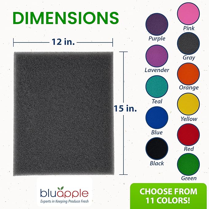 Bluapple FreshMats, Refrigerator Bin Liner, Fridge Drawer Mats, Crisper Life Extender Liner Keeps Produce Fresh Longer, Anti-Bruising, Helps Air Circulation, Washable & Reusable (4-Mats, 12x15, Gray)