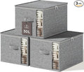 Clothes Storage Bins with Sturdy Frames, Foldable Fabric Clothing Organizer Box for Moving, Sweater Storage Cube with Lids and Zipper, Linen Closet Storage Bags for Blankets, Clothes, Sheet