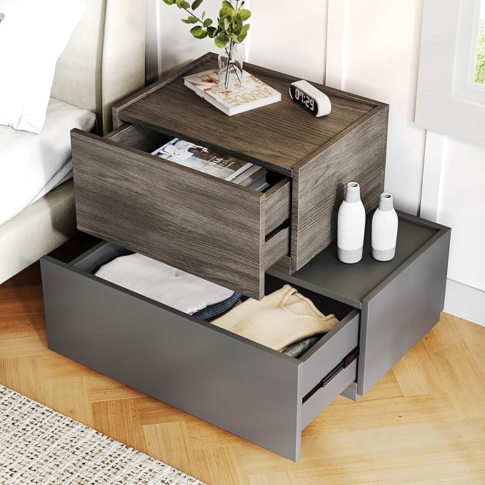 Modern Nightstand Modular Stackable Drawers Modular Storage Bedroom Furniture Set - Bedside Table, Storage Cabinet, Sofa End Table for Bedroom Living Room Hallway Entryway Grey Large