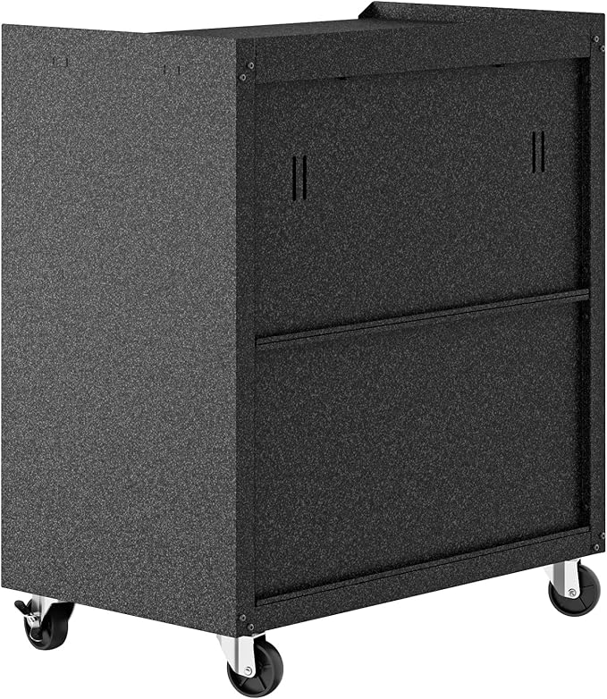 Manhattan Comfort Fortress Textured Metal 31.5" Garage Mobile Cabinet with 1 Full Extension Drawer and 2 Adjustable Shelves, Black/Gray