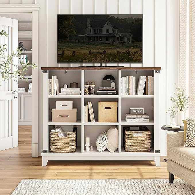 EnHomee 9 Cube Storage Organizer and Shelf, Cube Shelf with Storage,White Bookshelf for Bedroom and Home Office