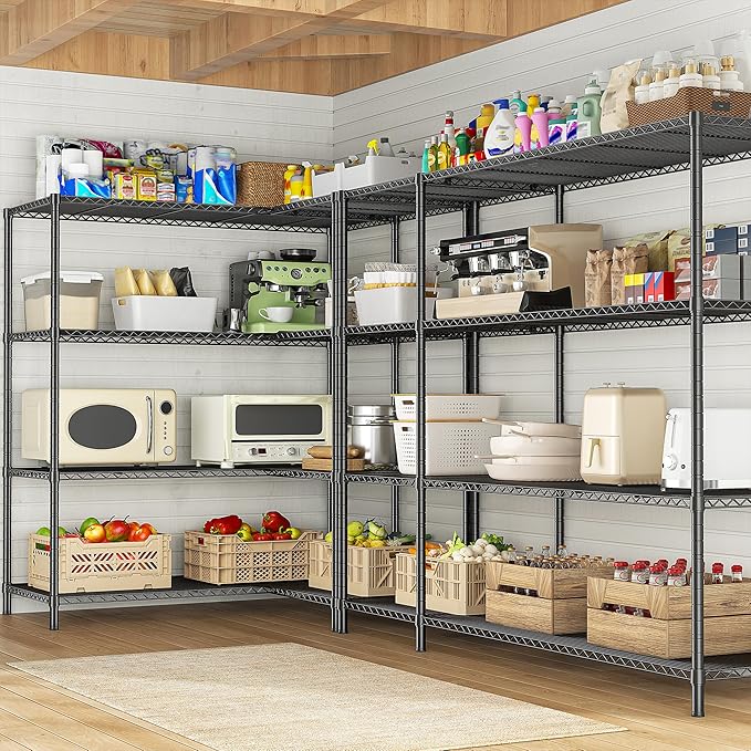 RRomorgniz 52.4W Wire Shelving Rack, 4Tier Metal Shelving Unit,1120LBS Heavy Duty Storage Shelves,Adjustable Pantry Shelves, Metal Shelf and Storage Rack,Industrial Shelving 52.4Wx13.8Dx59H,2PCS