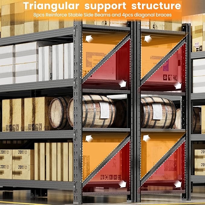 60"W Metal Shelving Units, 5000LBS Garage Shelving Heavy Duty, 24" Deep Large Storage Shelves, 4 Tier Tall Steel Industrial Shelving , Adjustable Standing Shelf for Warehouse / Shop 60"W x 24"D x 70"H