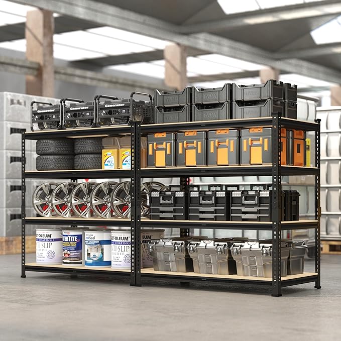 PrimeZone 40" W x 20" D x 59" H Heavy Duty Storage Shelves, 4 Tier Adjustable Garage Shelving Unit, Metal Organizer Shelf Utility Rack for Warehouse Pantry Closet Kitchen, Black, 4 Pack