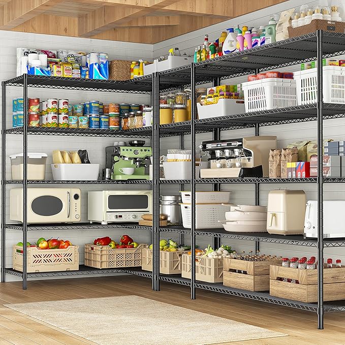 70.8H Wire Shelving Rack, 5Tier Metal Shelving Unit,1400LBS Heavy Duty Storage Shelves,Adjustable Pantry Shelves, Metal Shelf and Storage Rack,Industrial Shelving 52.36W x13.78Dx70.8H,2PCS