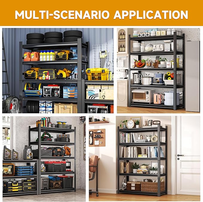 Metal Shelving, Garage Shelving Unit and Storage,Adjustable Storage Shelves, 3000LBS Storage Steel Shelving, for Kitchen Warehouse Pantry Commercial Use, Basement (72in×48in×24in-5 Tier)