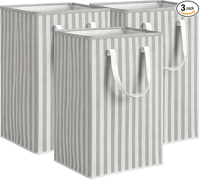 3 Pack Laundry Hamper Collapsible 75L Large Waterproof Cotton Linen Clothes Hamper with Handles Freestanding for Home Dorm Bathroom Bedroom Campin