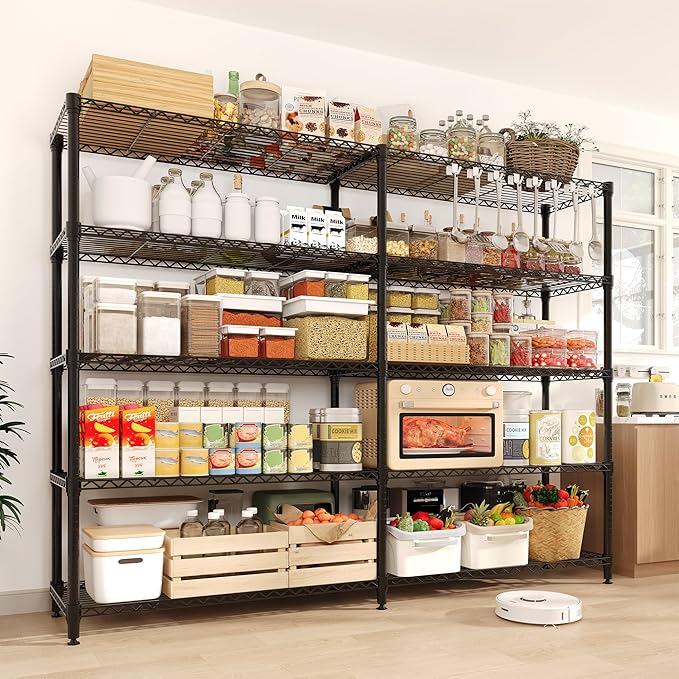 5 Tier Storage Shelving Unit Metal Shelves 70" W Wire Shelving, 70" H L-Shaped Pantry Shelves Kitchen Storage Shelves for Home Commercial Garage Heavy Duty, 70.8" H x 70.4" W x 15.7" D