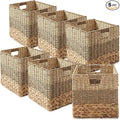 Casafield 13" x 13" Mixed Weave Storage Baskets, Natural - Set of 6 Woven Hyacinth Seagrass Wicker Storage Cube Bins for Bathroom, Bedroom, Laundry, Pantry, Shelves