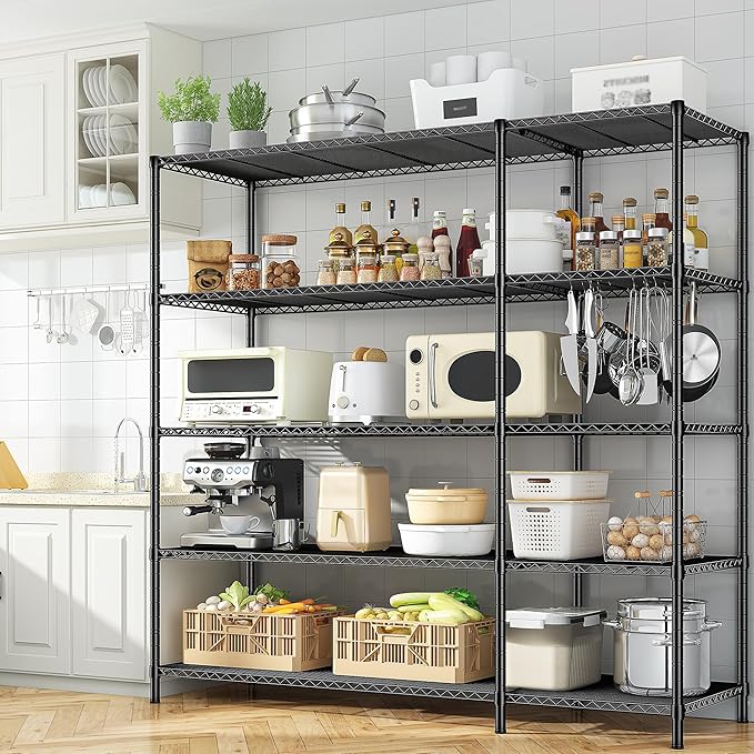 70.8H Wire Shelving Rack, 5Tier Metal Shelving Unit,1400LBS Heavy Duty Storage Shelves,Adjustable Pantry Shelves, Metal Shelf and Storage Rack,Industrial Shelving 52.36W x13.78Dx70.8H,2PCS