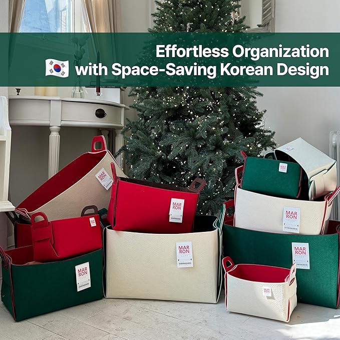 Collapsible DeepGreen Red Felt Storage Bin Small 11"x7.1"x7.1" – Foldable Basket with Handles for Closet, Laundry Room Organization, Decorative Storage Baskets for Shelves Storage