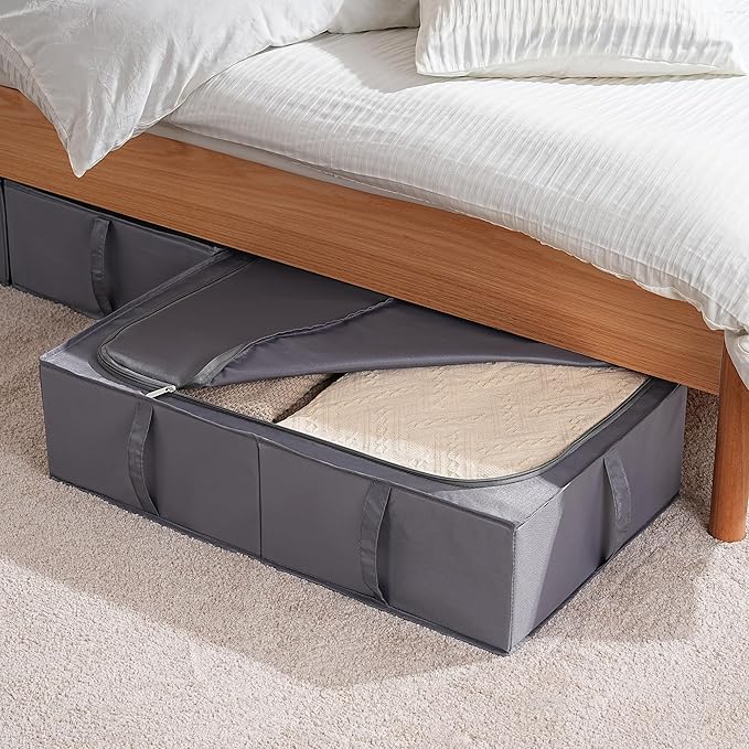 TYEERS Under Bed Storage Containers, Durable Fabric, Washable, Collapsible, Under Bed Storage Bins for Clothes, Blankets, Sheets, Shoes, 27.5x16.5x7 Inches, 6-Pack, Dark Grey