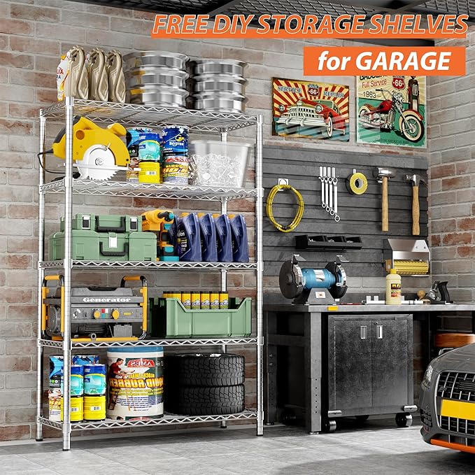 Storage Shelves Heavy Duty, 2 PCS 36" L x 14" W x 72" H Garage Wire Shelving Unit Loads 1750LBS, 5-Tier Adjustable Metal Industrial Utility Shelf Rack for Kitchen, Laundry Room, Warehouse, Basement