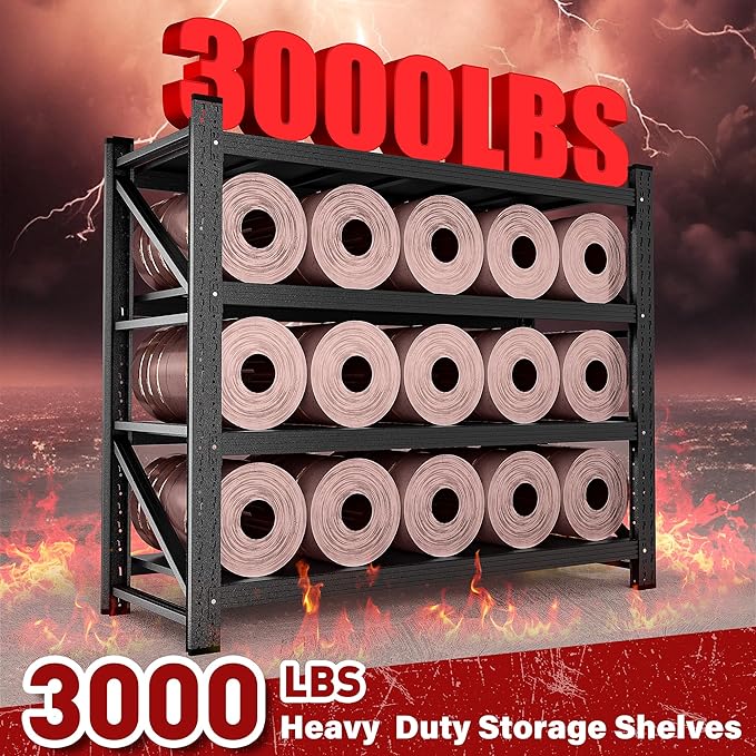48" Wide Heavy Duty Garage Shelving Units,3000LBS 24 Deep Storage Shelves,Metal Garage Shelves,Large Storage Rack,Steel Shelf,Industrial Shelving for Shop,Warehouse,Basement,48" W x 24" D x 70" H