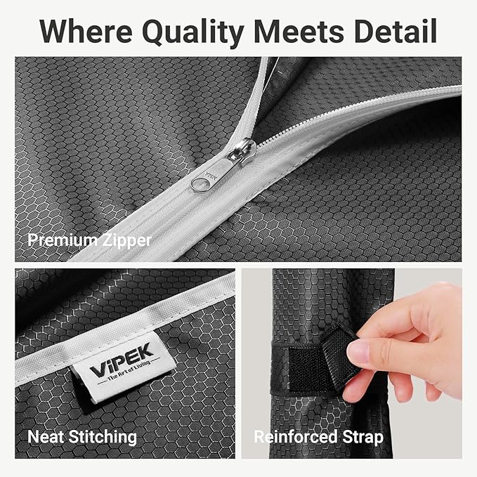VIPEK V4C Garment Rack with Cover, Heavy Duty Portable Closet Adjustable Metal Clothing Rack for Hanging Clothes with Hanging Rods & Side Hooks, Max Load 810lbs, White Rack with Black Cover