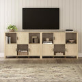 Fluted Storage Bookshelf Set of 2, Modern Wood Floor 6 Cube Bookcase with Doors and Open Shelf, 2-Tier Short Organizer Shelf for Living Room, Bedroom Light Oak