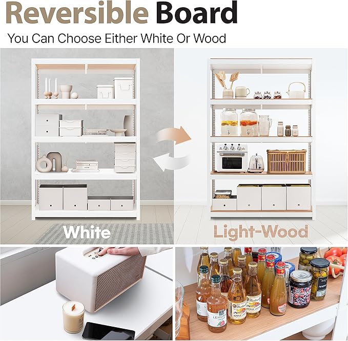 HOMEDANT House Lift-Beam White Boltless Heavy Duty Garage Storage Shelving Adjustable 5-Tier Metal Shelves Laminated Shelf Industrial Utility Rack Pantry 48.1" W x 24.4" D x 71.3" H 2Pack