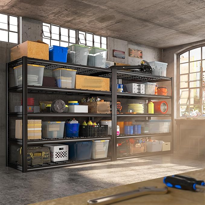 REIBII 48.2''W Garage Shelving Heavy Duty Metal Shelving 3000LBS Storage Shelves Adjustable Metal Shelves 5 Tier Garage Shelf for Basement Pantry Warehouse Supermarket 48.2" W x 24.2" D x 72.2" H
